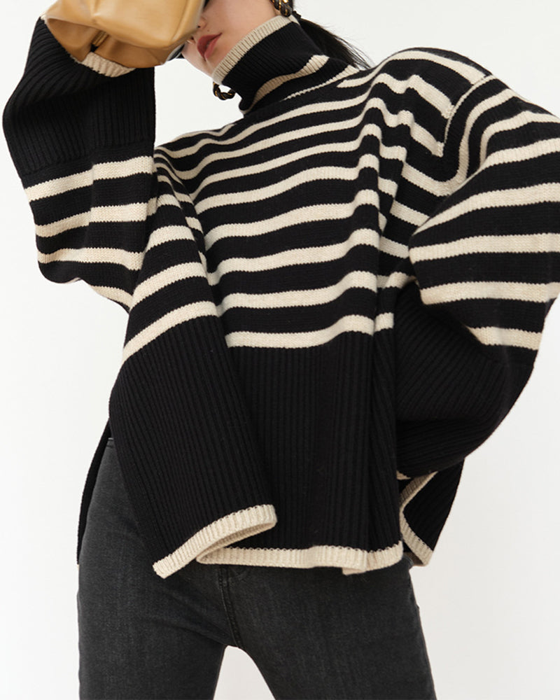 Women's Striped Turtleneck Sweater