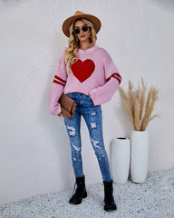 Valentine's Day Loose Heart Pattern Knitted Sweater