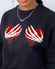 Plus Size Skeleton Heart Print Long Sleeve Sweatshirt