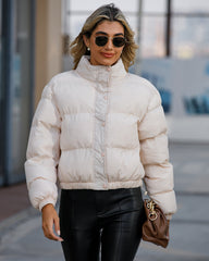 Short Puffer Jacket Stands Up Button Zipper Outerwear