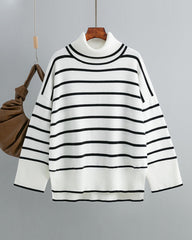 Striped Sweater Casual Turtleneck Knit Pullover Jumper Tops