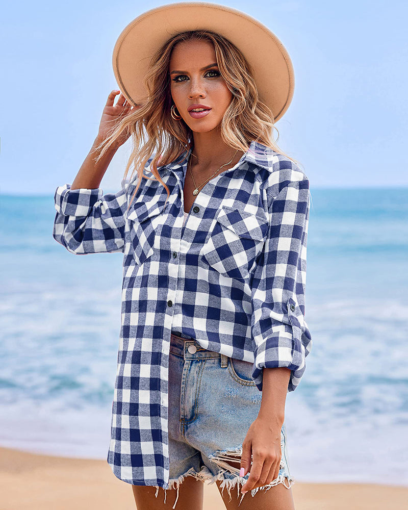 Long/Roll Up Sleeve Cotton Plaid Shirts - Zeagoo (Us Only)