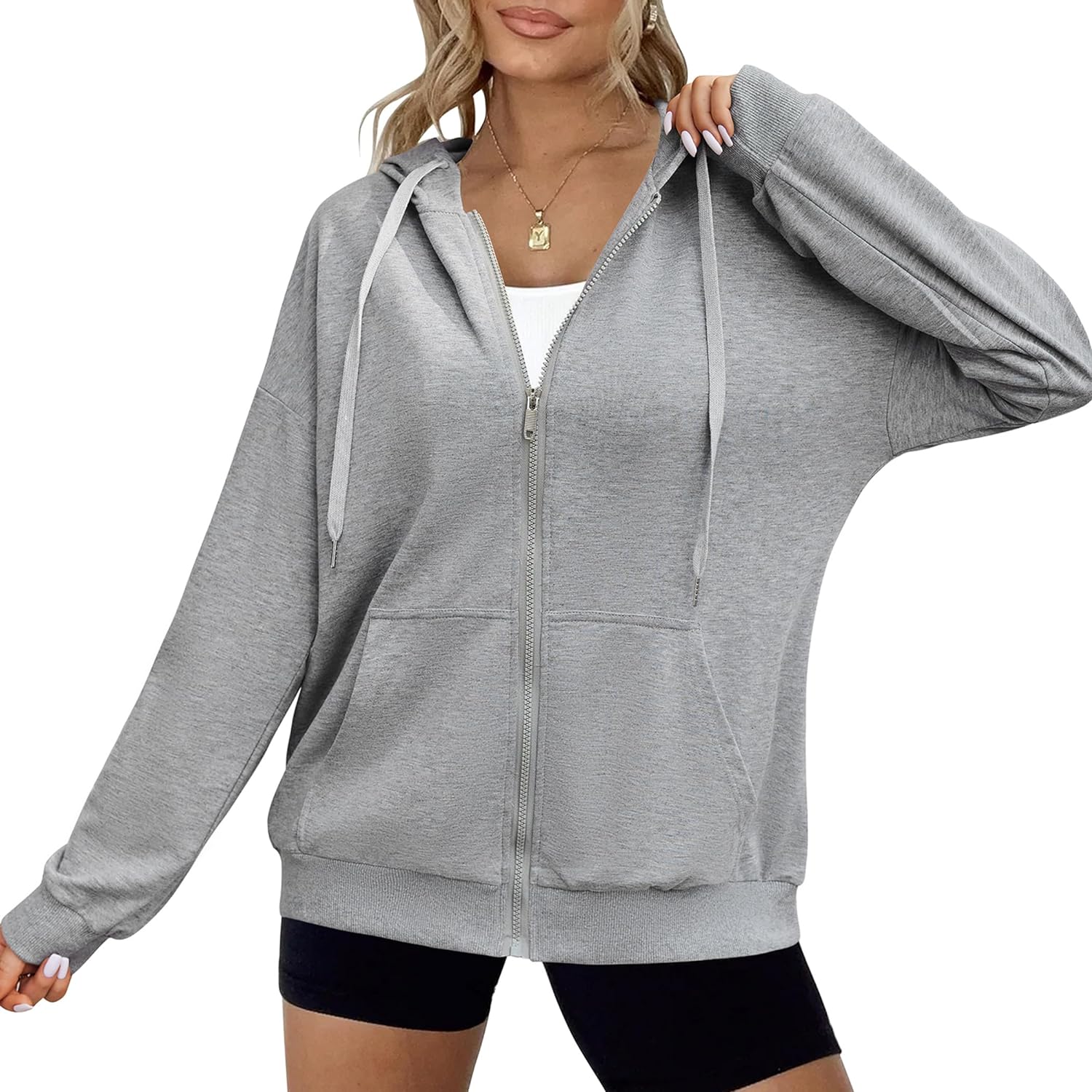 Zeagoo Women's Lightweight Hoodies Full Zip Up Oversized Sweatshirts with Pockets Long Sleeve Thin Casual Hooded Jackets