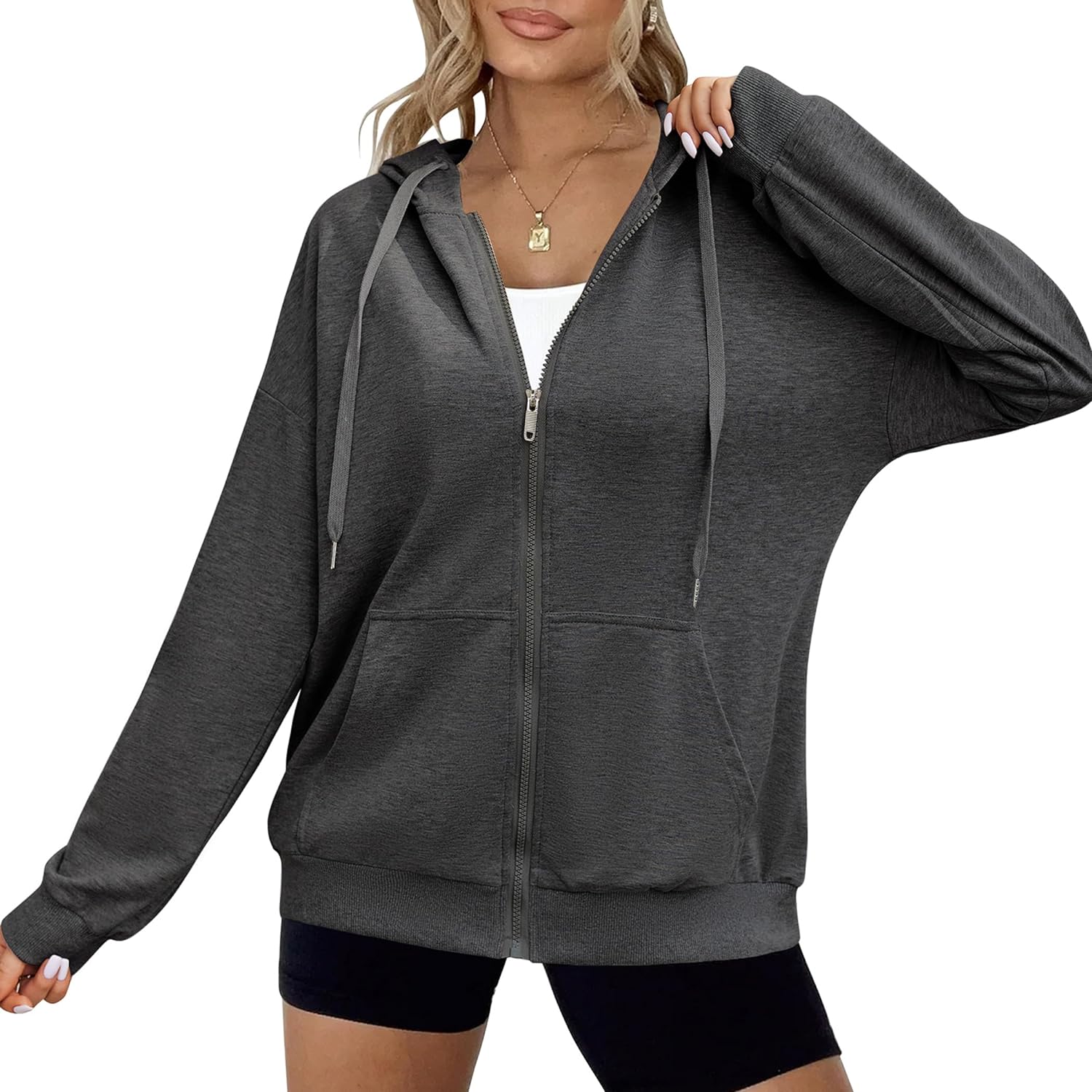 Zeagoo Women's Lightweight Hoodies Full Zip Up Oversized Sweatshirts with Pockets Long Sleeve Thin Casual Hooded Jackets