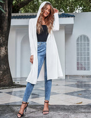 Hooded Long Cardigans Maxi Cardigan with Hood Open Front Lightweight Duster Coat with Pocket - Zeagoo (Us Only)