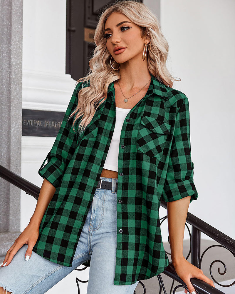 Long/Roll Up Sleeve Cotton Plaid Shirts - Zeagoo (Us Only)