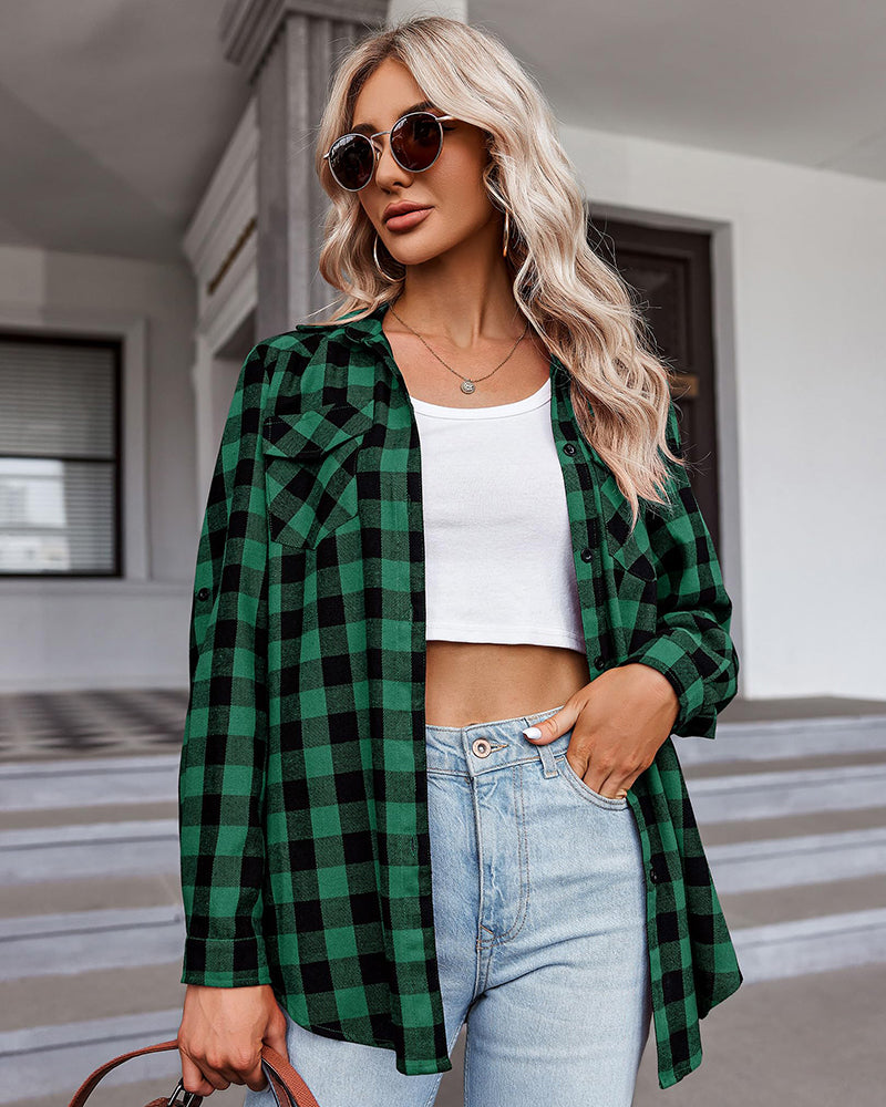 Long/Roll Up Sleeve Cotton Plaid Shirts - Zeagoo (Us Only)