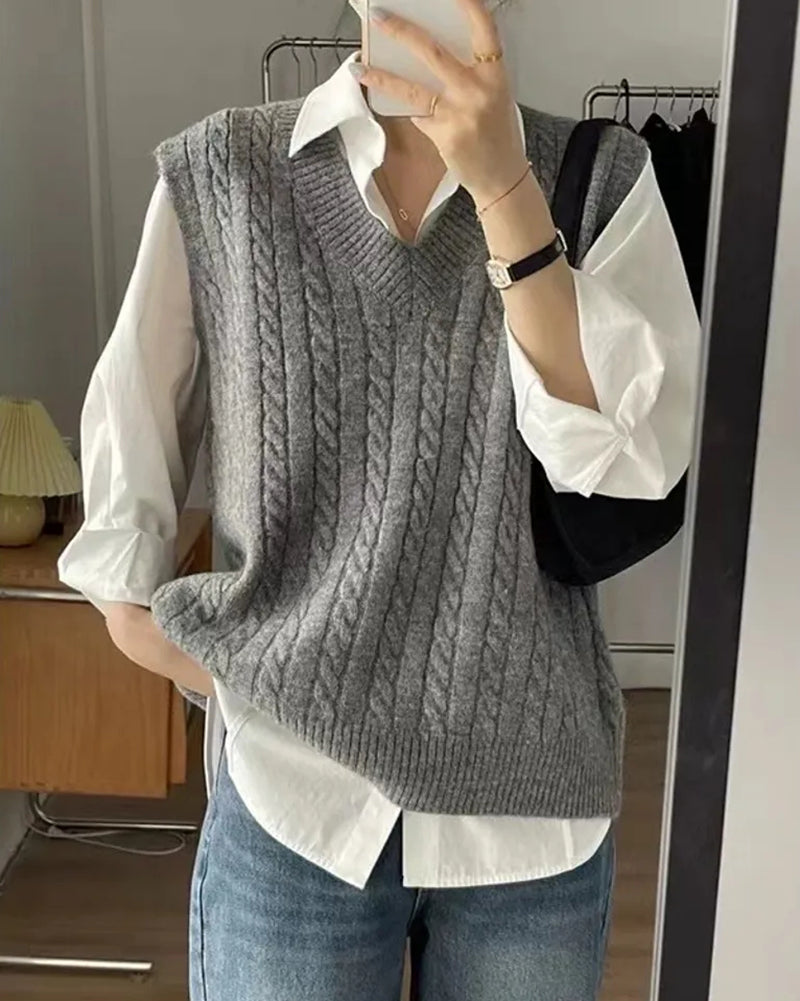 V-neck Waistcoat Sweater Loose Knitted Sleeveless Vest Top