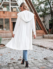 Hooded Long Cardigans Maxi Cardigan with Hood Open Front Lightweight Duster Coat with Pocket - Zeagoo (Us Only)