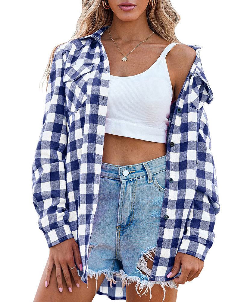 Long/Roll Up Sleeve Cotton Plaid Shirts - Zeagoo (Us Only)