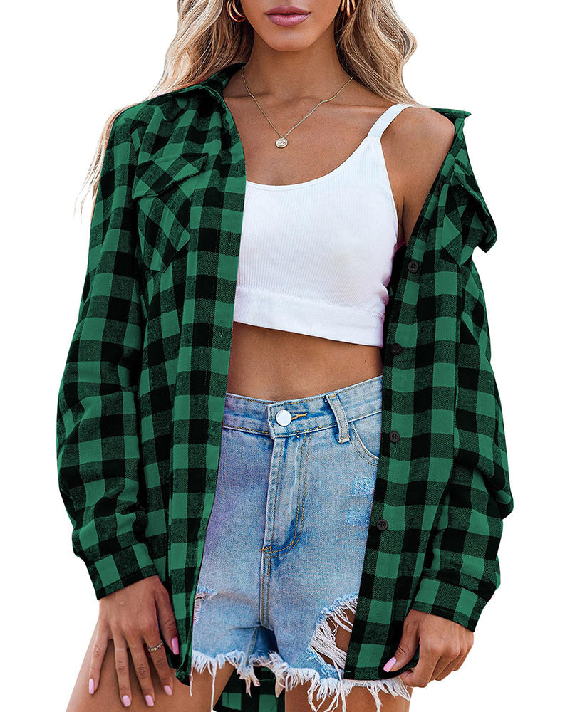 Long/Roll Up Sleeve Cotton Plaid Shirts - Zeagoo (Us Only)