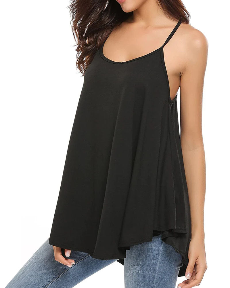 Women Tank Tops Summer Spaghetti Strap Cami Top Shirt Loose Flowy Cotton Racerback Blouses - Zeagoo (Us Only)