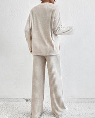 Loungewear Sets Casual Comfort Soft Split Hem Sweater & Wide Leg Pants