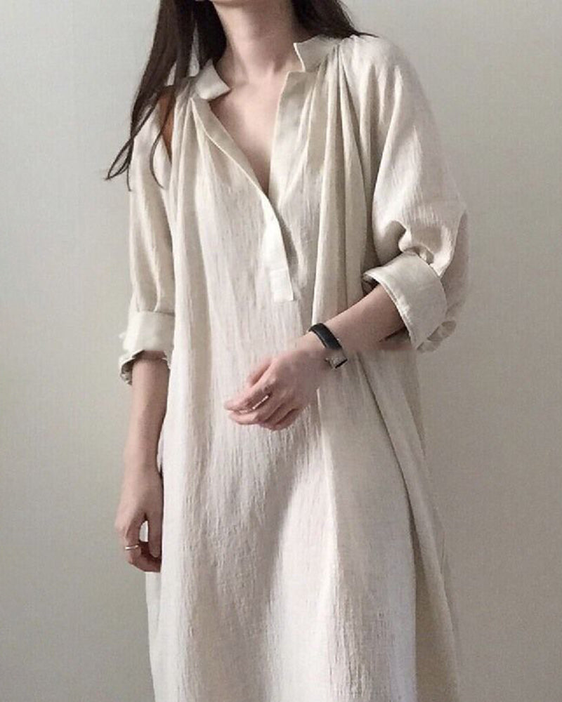 Casual Stand Collar Long Sleeve Side Fork Long Dress