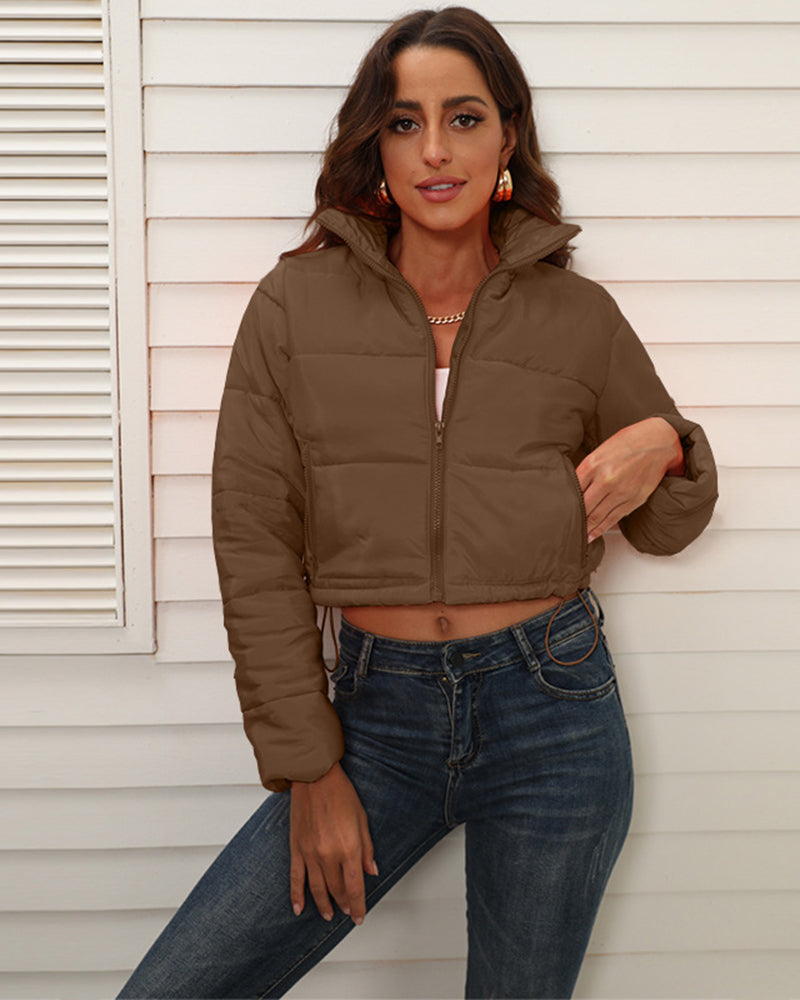Short Puffer Jacket Stands Up Zipper Outerwear