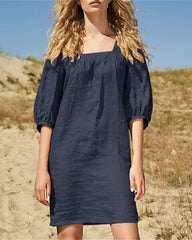 Square Neck Summer Short-Sleeved Casual Dress
