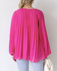 Pink Pleated V-neck Blouse