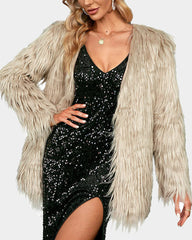 Women's Long Sleeve Fluffy Faux Fur Warm Coat