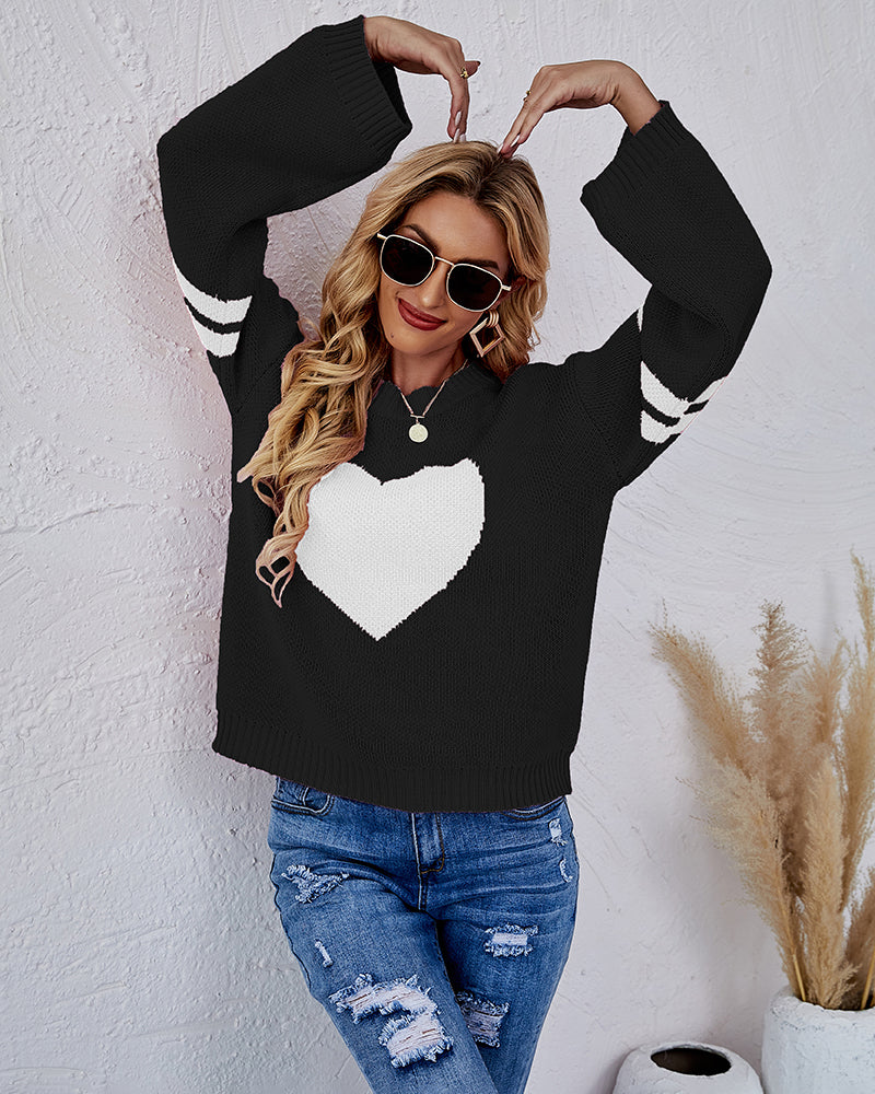 Valentine's Day Loose Heart Pattern Knitted Sweater