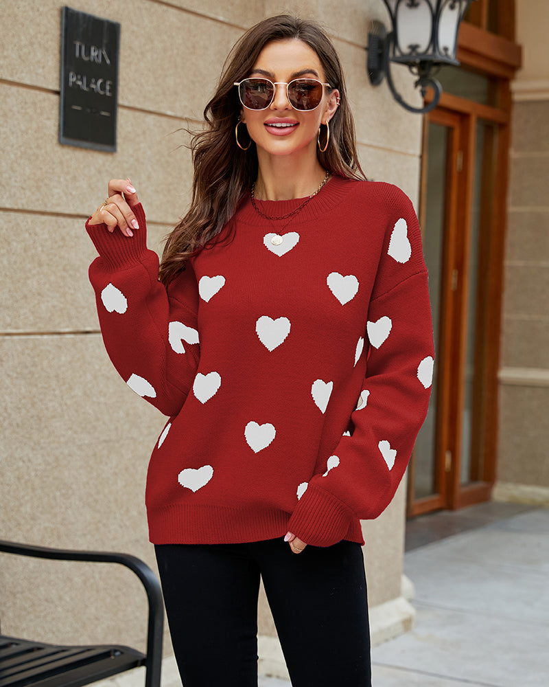 Valentine's Day Heart Pattern Knitwear Sweater