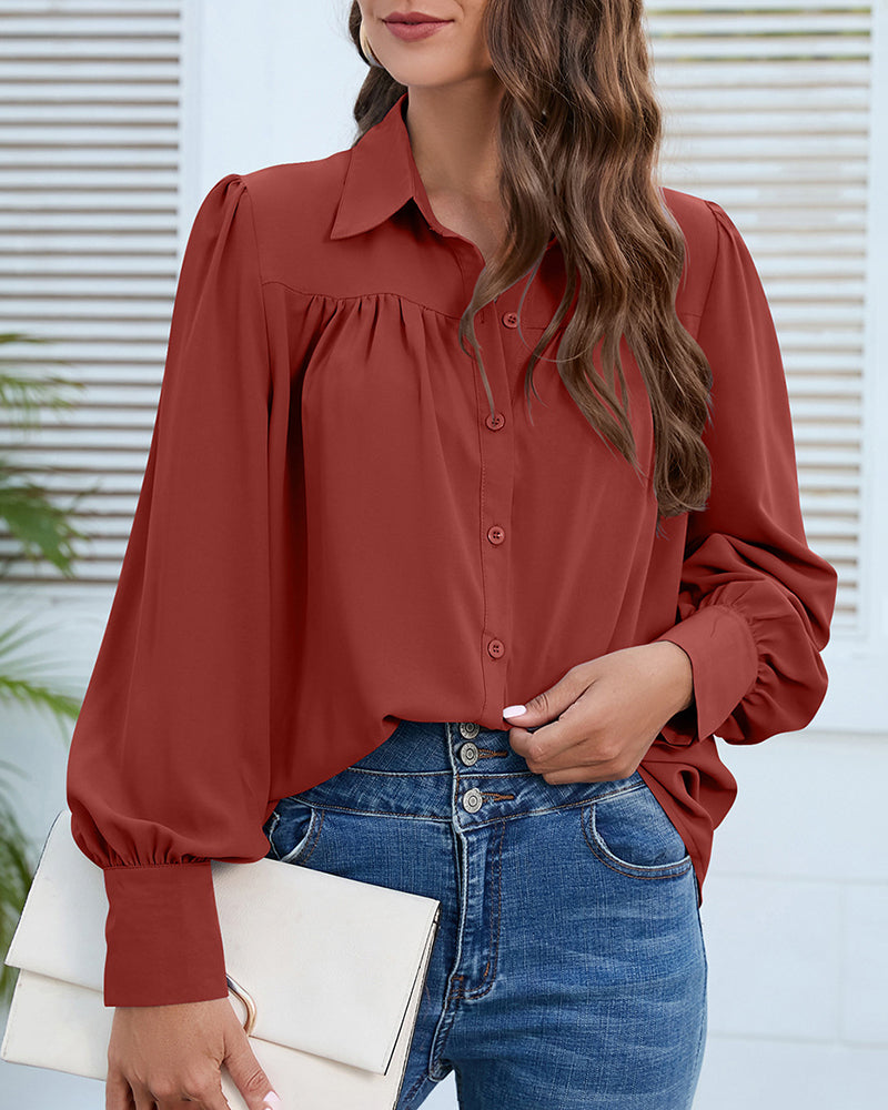 V Neck Button Down Shirts Long Sleeve Collared Blouses Tops