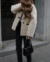 Round Neck Long Sleeve Faux Fur Coat
