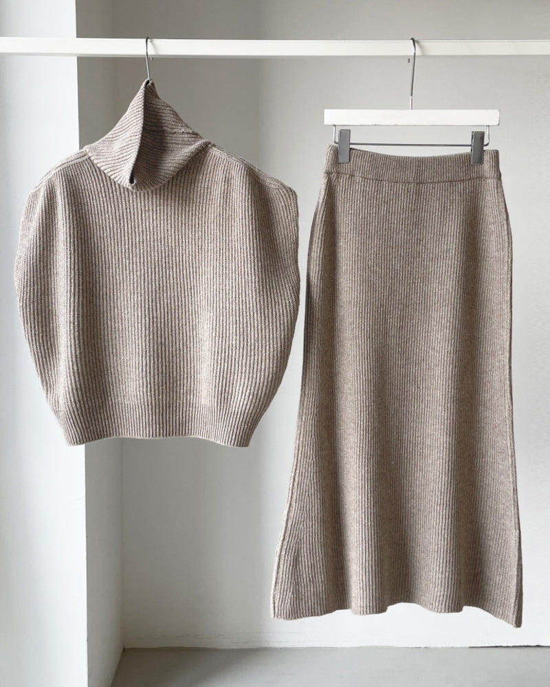 Casual Two-piece Outfits Turtleneck Sleeveless Sweater Vest and Mid-length Skirts Sets