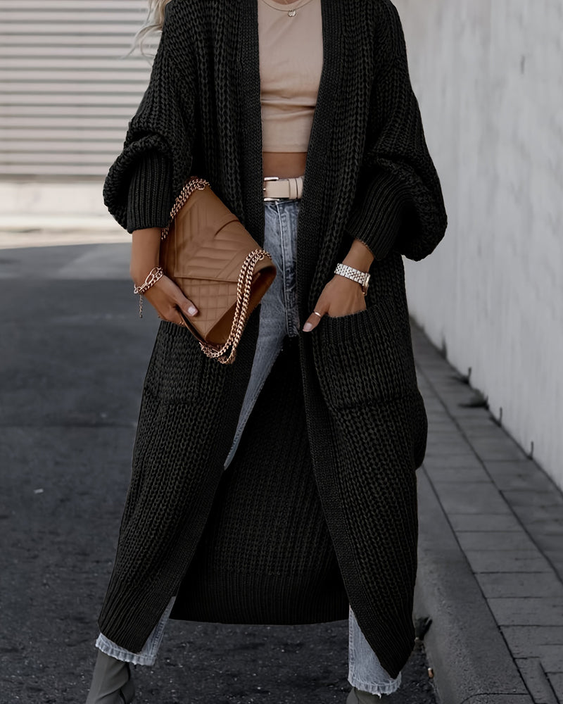 Loose Solid Open Front Pocket Cardigan