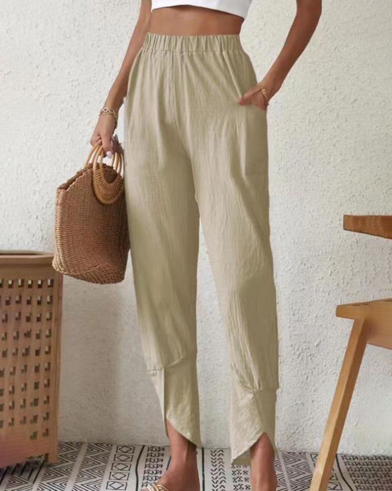 High Waist Wide Leg Palazzo Lounge Pants Smocked Elastic Waist Cotton Pants