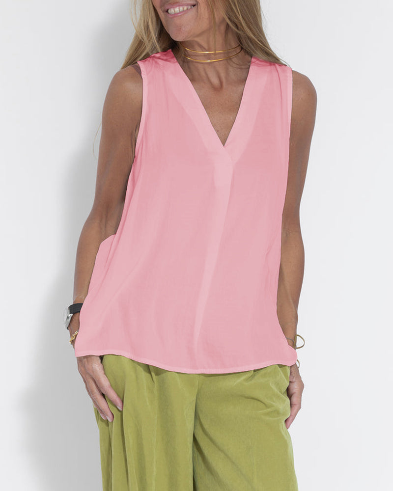 Women's Sleeveless V-Neck Chiffon Blouse Vest