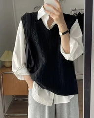 V-neck Waistcoat Sweater Loose Knitted Sleeveless Vest Top