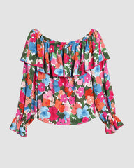 Off The Shoulder Blouses Floral Print Long Sleeve Ruffle Tube Shirt Tops