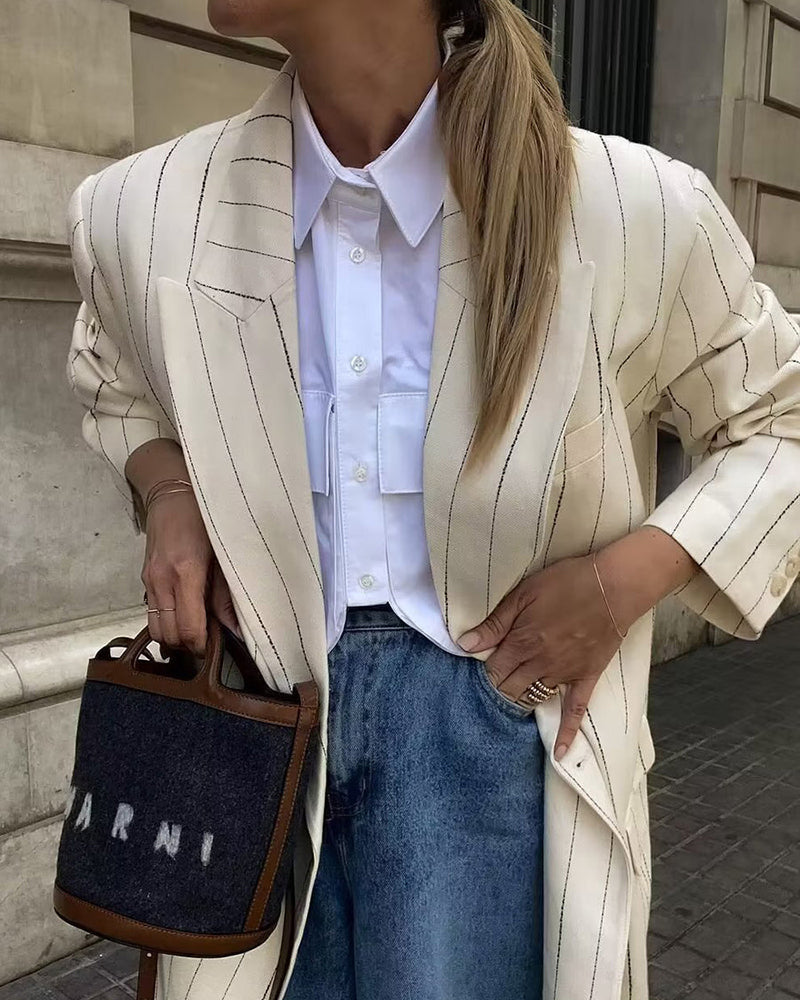 Casual Stripe Blazer Long Sleeve Lapel Work Office Jacket