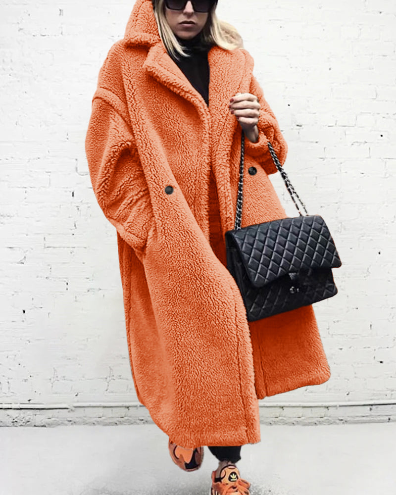 Loose Lamb-wool Coat Teddy Fur Lapel Mid-length Plush Coat