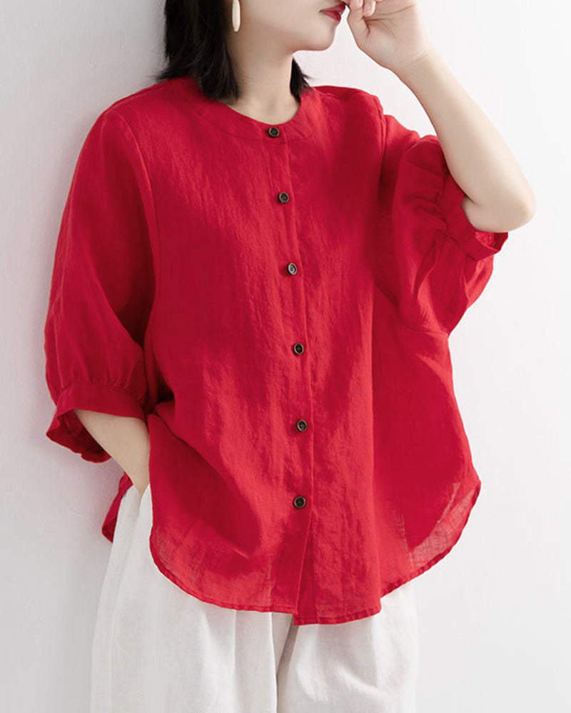 Lantern Sleeve Retro Loose Mid-sleeve Plus Size Shirt