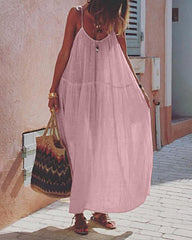 Casual Thin Beach Dress Solid Color Loose Spaghetti Strap Swing Dress