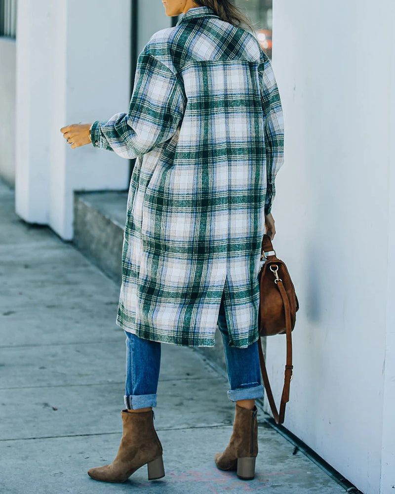 Plaid Flannel Long Shacket Jacket Coat