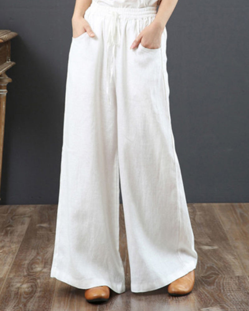 Casual Loose Women Trouser Oversize Pockets Wide Leg Pants