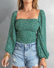 Corset Off The Shoulder Tops A-Line Puff Long Sleeve Floral Fall Square Neck Blouses