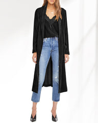 Long Velvet Cardigan Jacket Casual Open Front Velour Lapel Cardigan Maxi Blazer