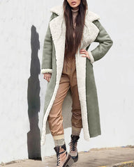 Faux Suede Drop Shoulder Pocket Longline Shearling Coat