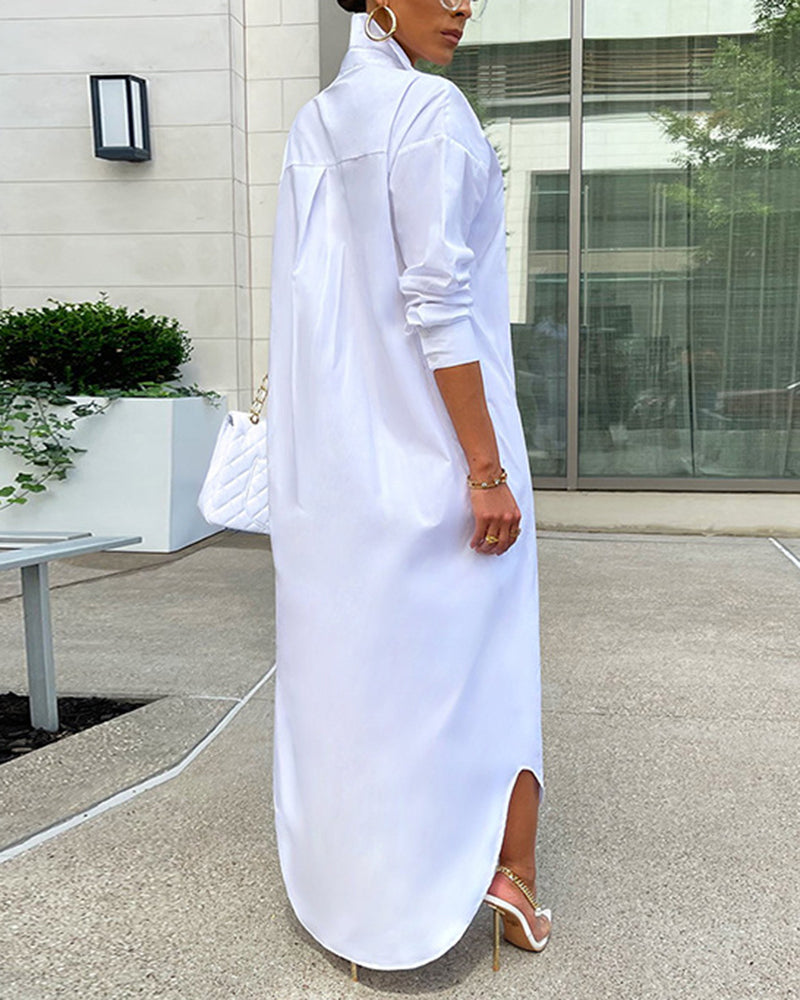 Button Down Maxi Shirts Dress Long Sleeve Collared V Neck Kaftan Loose Long Dress Coat