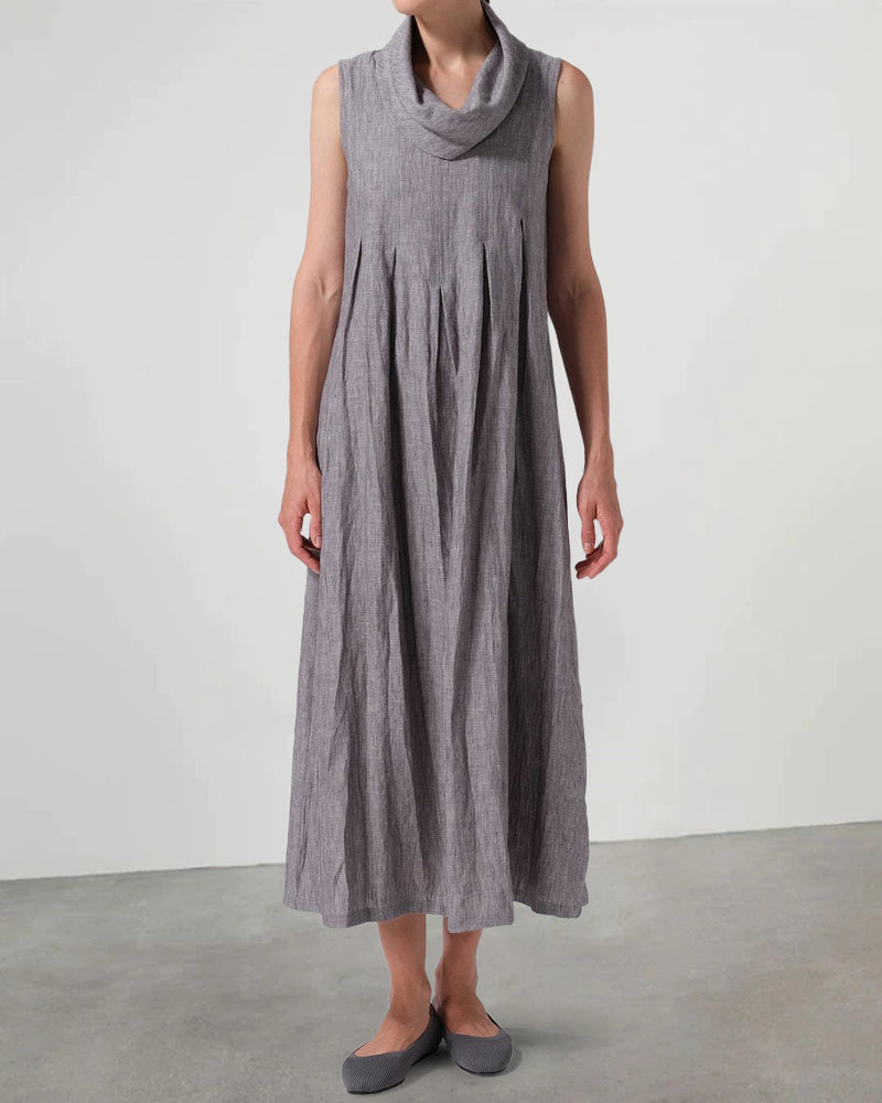 Casual Cotton Linen Sleeveless Cowl Neck Long Dress