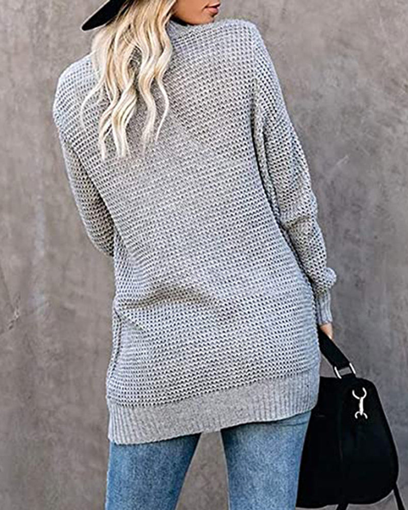 Long Sleeve Open Front Cardigans Curved Fly Pocket Sweater Outwear