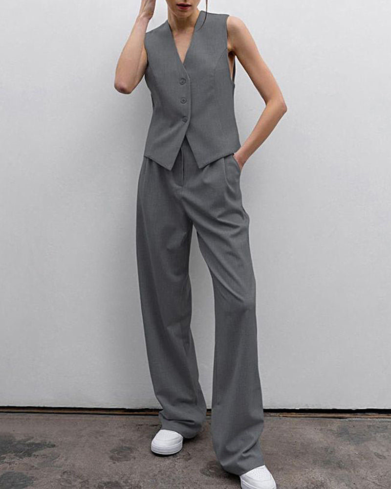 Sleeveless Vest Set Casual V Neck Vest Suit Pants Two-piece Set