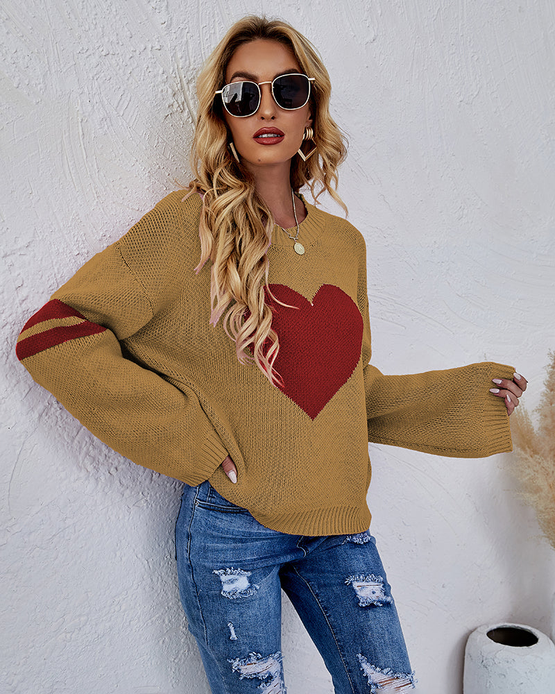 Valentine's Day Loose Heart Pattern Knitted Sweater