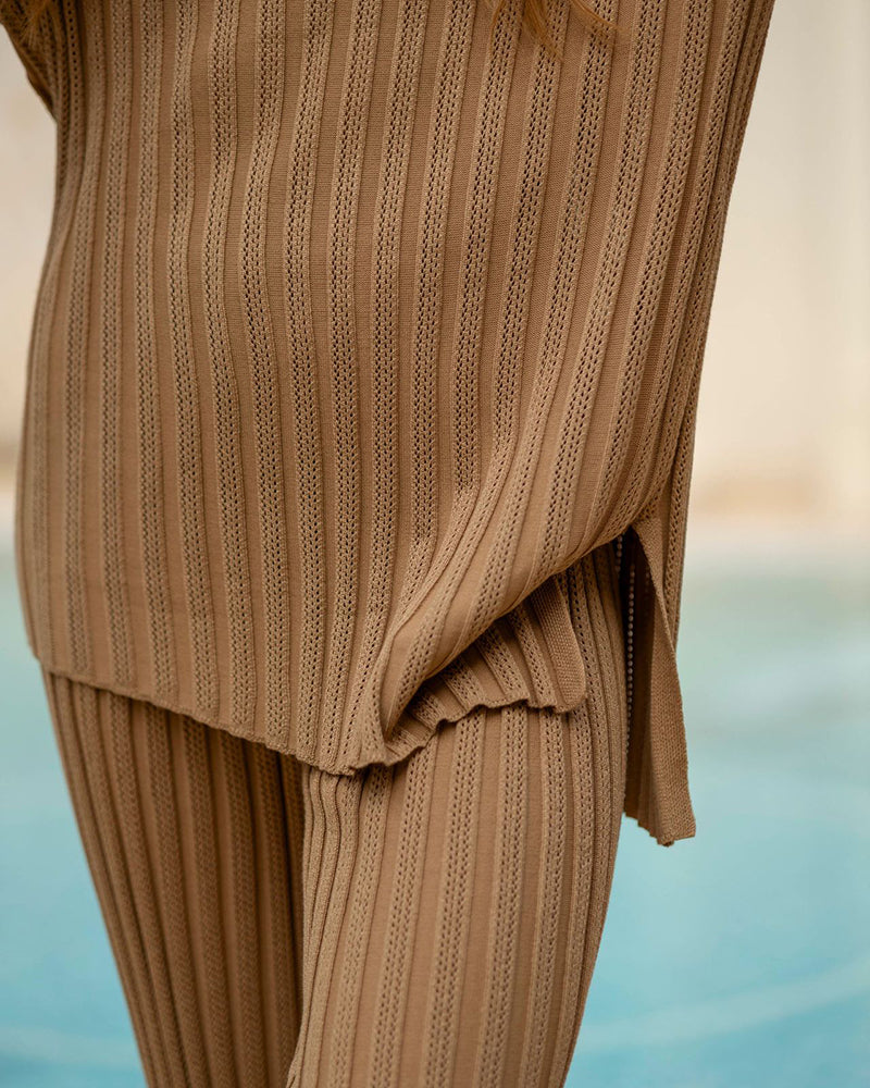 Casual Knitted Two-piece Set Irregular Split Hem Sweater and Wide-leg Pants