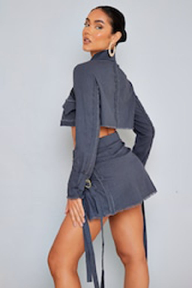 Raw Hem Buckle Trim Cropped Blazer