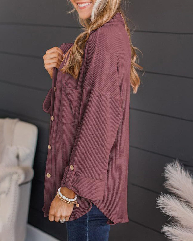 Striped Single-breasted Mid-length Corduroy Shirt Jacket