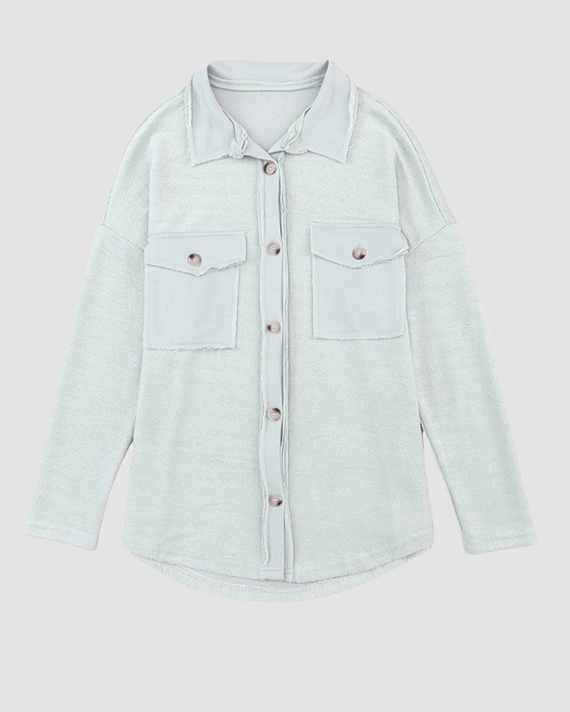Solid Color Long Sleeve Jacket Casual Pocket Knitted Outerwears